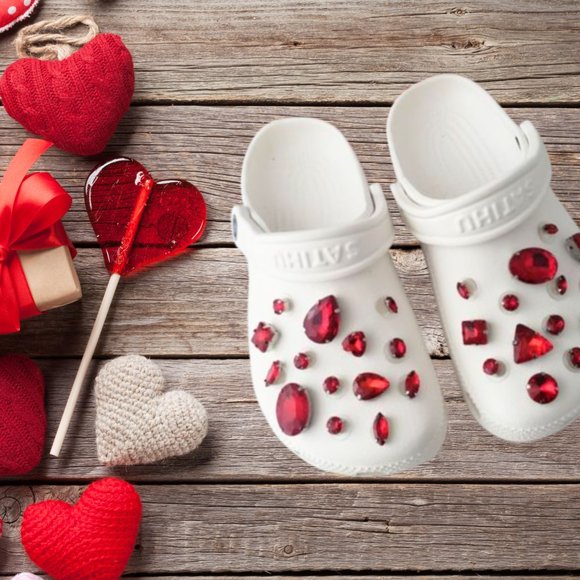 Ruby Red Glass Rhinestone Shoe Charms - Picture 6 of 10